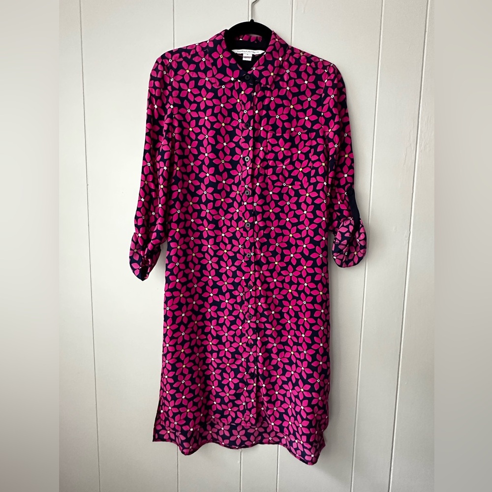 Diane Von Furstenberg, hot pink floral shirt dress, 8